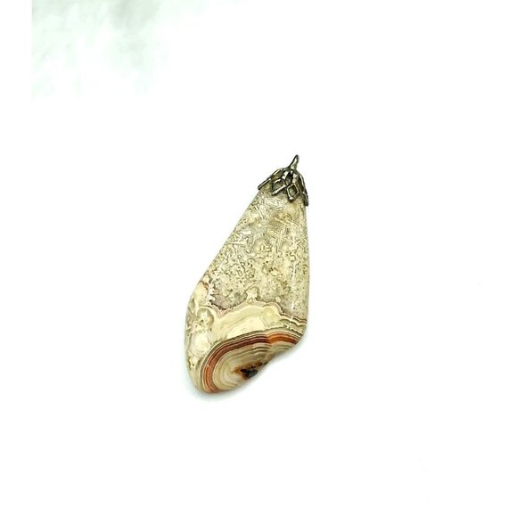 Natural Agate Stone Pendant With Silver Tone Bail - Picture 2 of 4